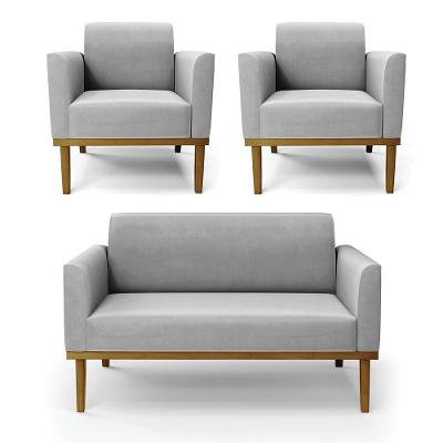 Sofá Namoradeira Com 2 Poltronas Base De Madeira Fixa Castanho Marisa Suede D03 - D?rossi Cor Cinza
