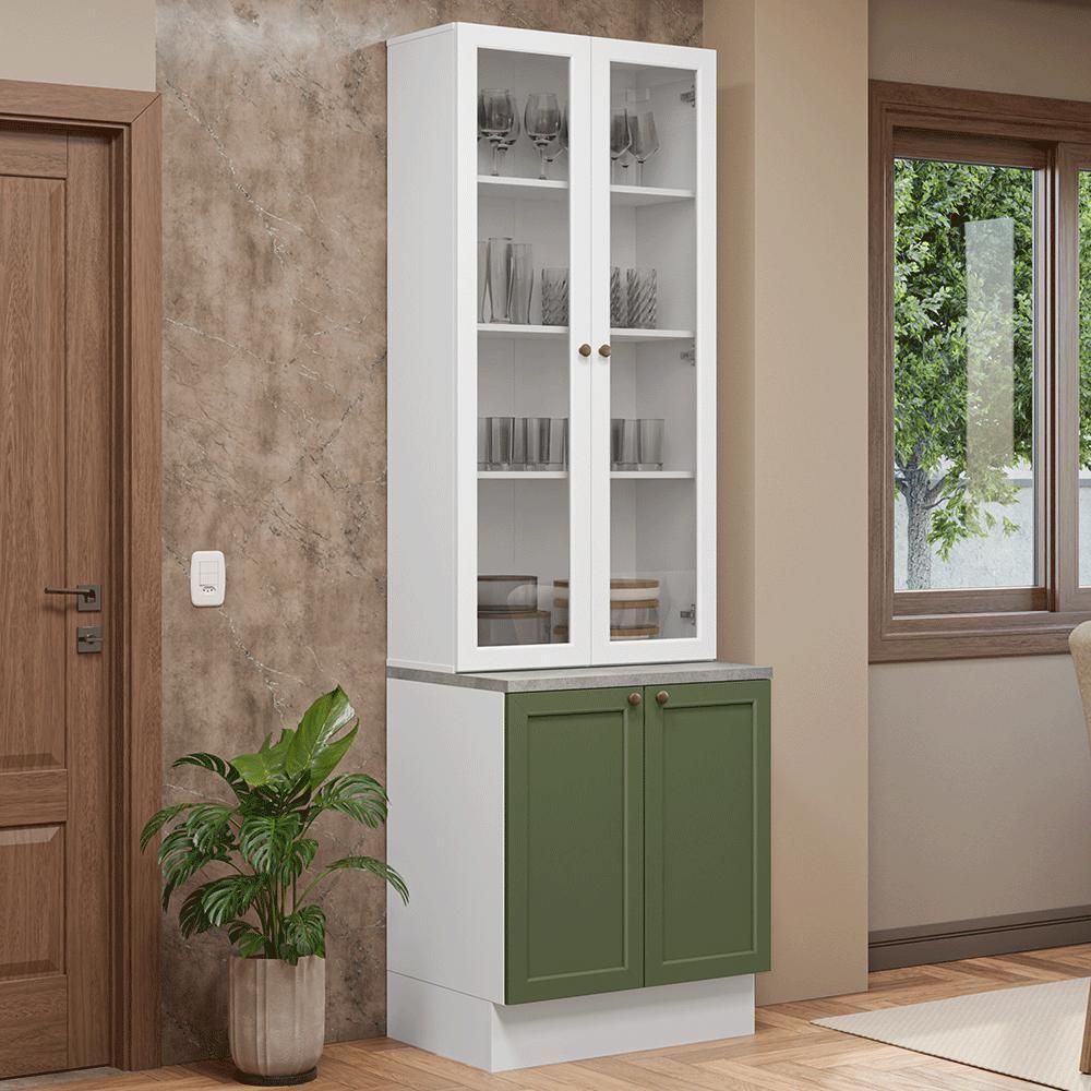 Kit Balcão + Cristaleira 70 Cm Vik Madesa 02 Branco/verde/branco - 1