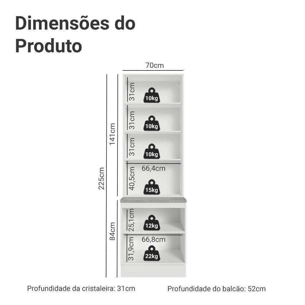 Kit Balcão + Cristaleira 70 Cm Vik Madesa 02 Branco/verde/branco - 8