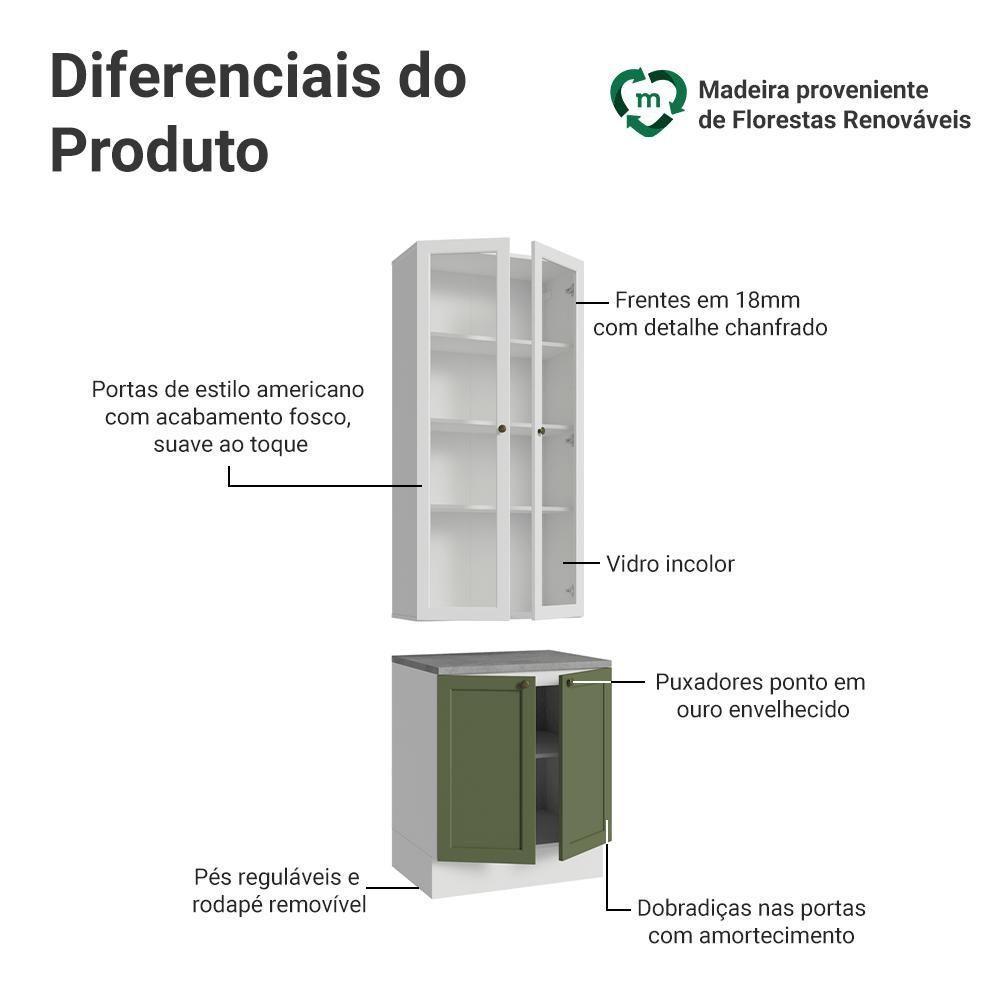 Kit Balcão + Cristaleira 70 Cm Vik Madesa 02 Branco/verde/branco - 10
