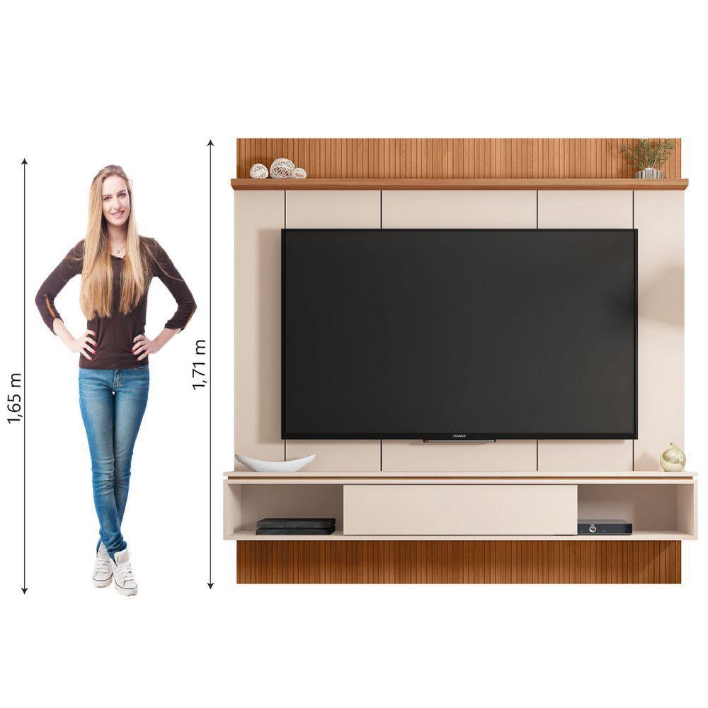 Painel Para TV Até 65 Polegadas Ripado Impressão 3D Com Nicho Viena Madeirado/Off White Caemmun - 7