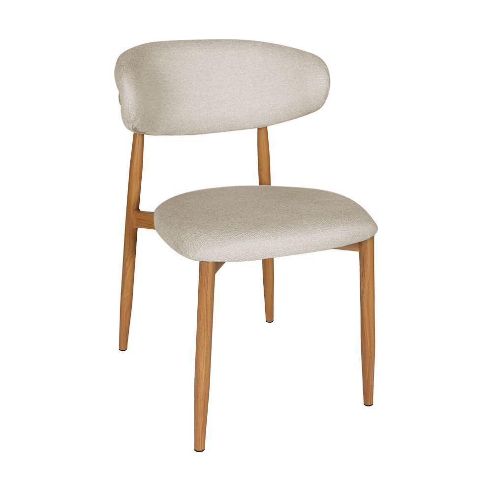 Kit 6 Cadeiras De Jantar Lucy Estrutura Aço Carbono Laminado Natural Com Estofado Linho Cru - 6