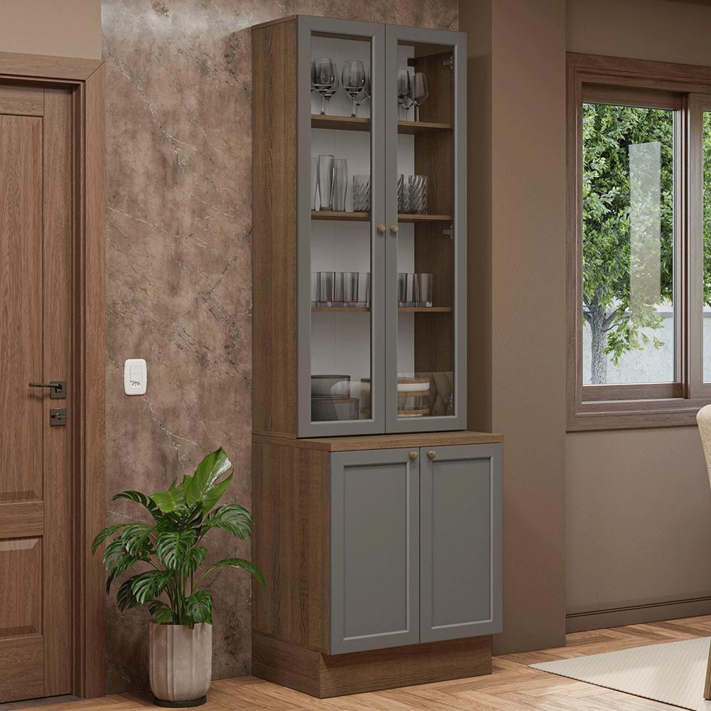 Kit Balcão + Cristaleira 70 Cm Vik Madesa 02 Rustic/cinza - 1