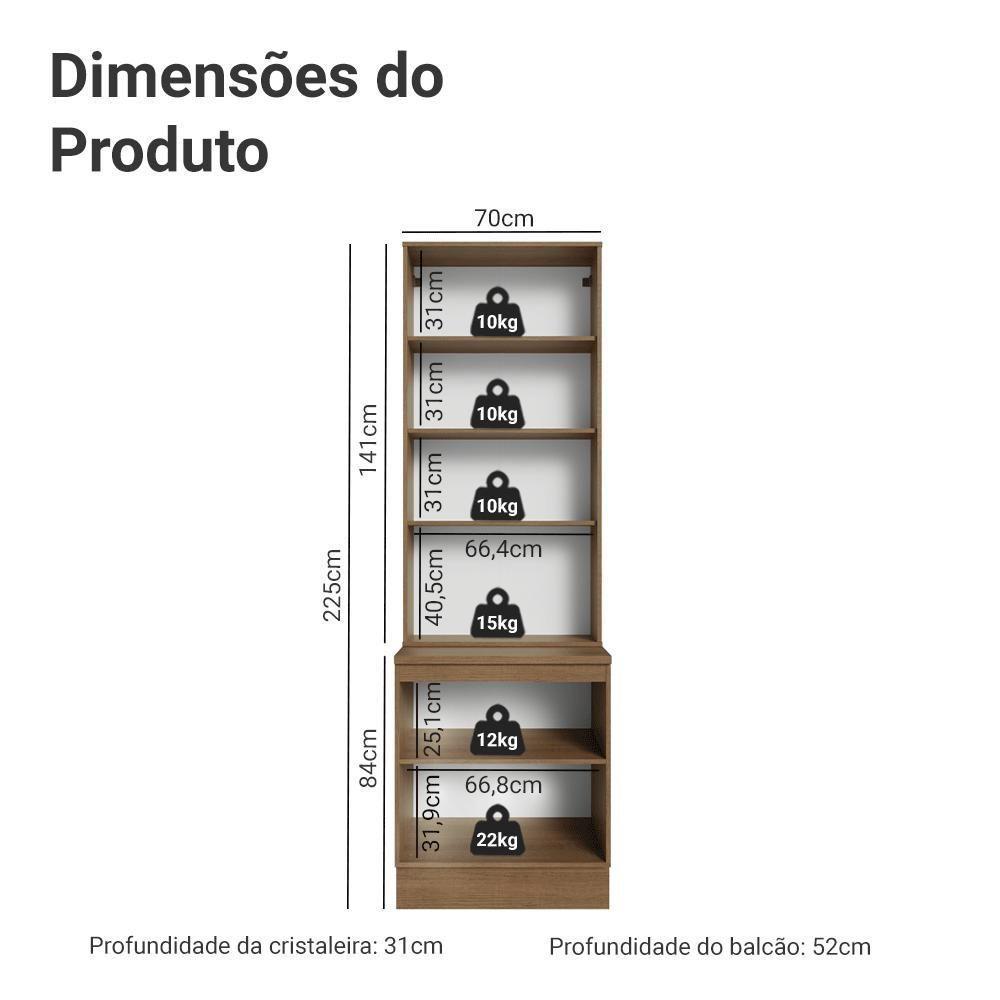 Kit Balcão + Cristaleira 70 Cm Vik Madesa 02 Rustic/cinza - 3