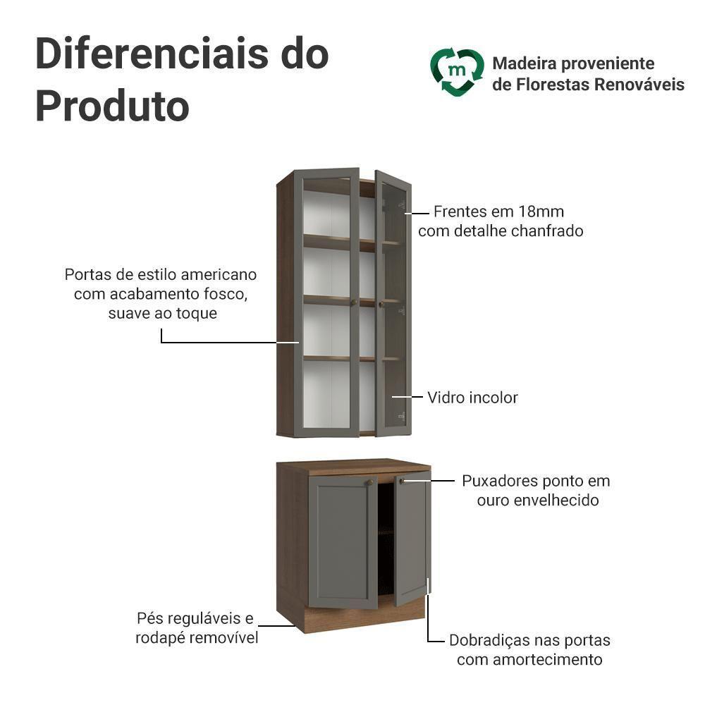 Kit Balcão + Cristaleira 70 Cm Vik Madesa 02 Rustic/cinza - 4