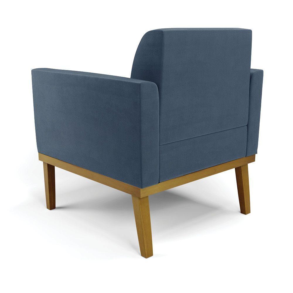 Sofá Namoradeira Com 2 Poltronas Base De Madeira Fixa Castanho Marisa Suede Azul Marinho D03 - D?rossi - 5