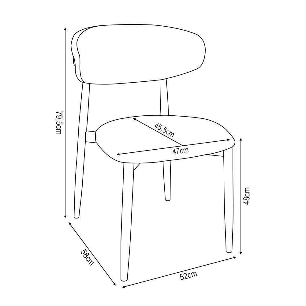 Kit 4 Cadeiras De Jantar Lucy Estrutura Aço Carbono Laminado Preto Com Estofado Poliuretano Caramelo - 4