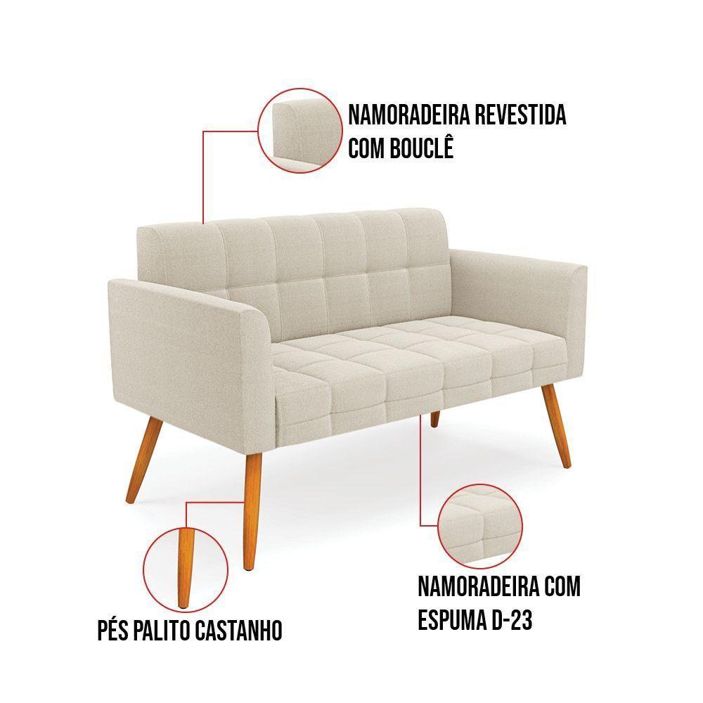 Namoradeira 2 Lugares Pé Palito Castanho Elisa Bouclê D03 - D?rossi Cor Bege - 3