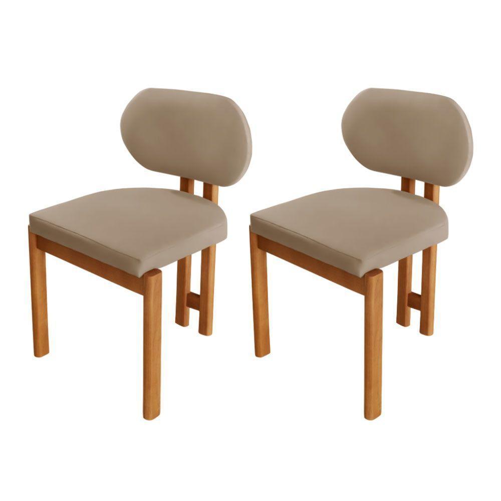 Conjunto Com 2 Cadeiras Madeira Nala Veludo Bege/Imbuia Nat. - 1