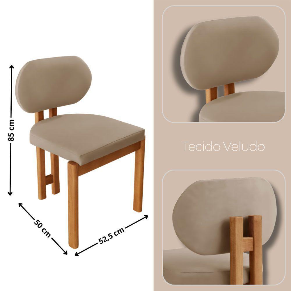Conjunto Com 2 Cadeiras Madeira Nala Veludo Bege/Imbuia Nat. - 2