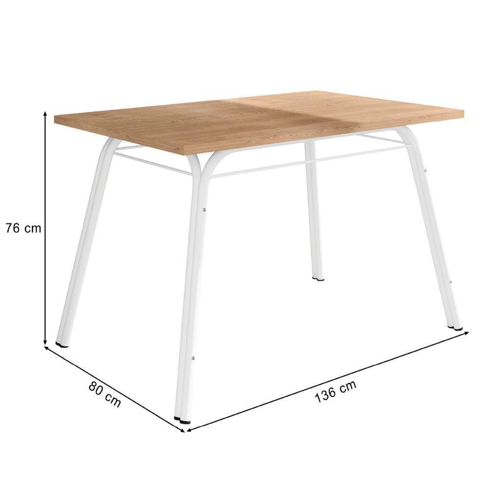 Conjunto De Mesa Sala De Jantar Com 6 Cadeiras Tubular Tampo Bp Madeirado Retangular 1,36m Branco Flor - 3