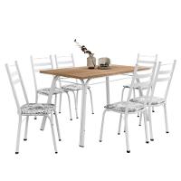 Conjunto De Mesa Sala De Jantar Com 6 Cadeiras Tubular Tampo Bp Madeirado Retangular 1,36m Branco Flor - 1