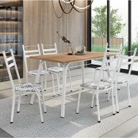 Conjunto De Mesa Sala De Jantar Com 6 Cadeiras Tubular Tampo Bp Madeirado Retangular 1,36m Branco Flor - 2