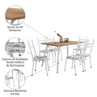 Conjunto De Mesa Sala De Jantar Com 6 Cadeiras Tubular Tampo Bp Madeirado Retangular 1,36m Branco Flor - 5