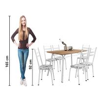 Conjunto De Mesa Sala De Jantar Com 6 Cadeiras Tubular Tampo Bp Madeirado Retangular 1,36m Branco Flor - 6