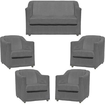 Kit Namoradeira Decorativa + 4 Poltronas Para Sala Manicure Recepção Consultório Mila Suede