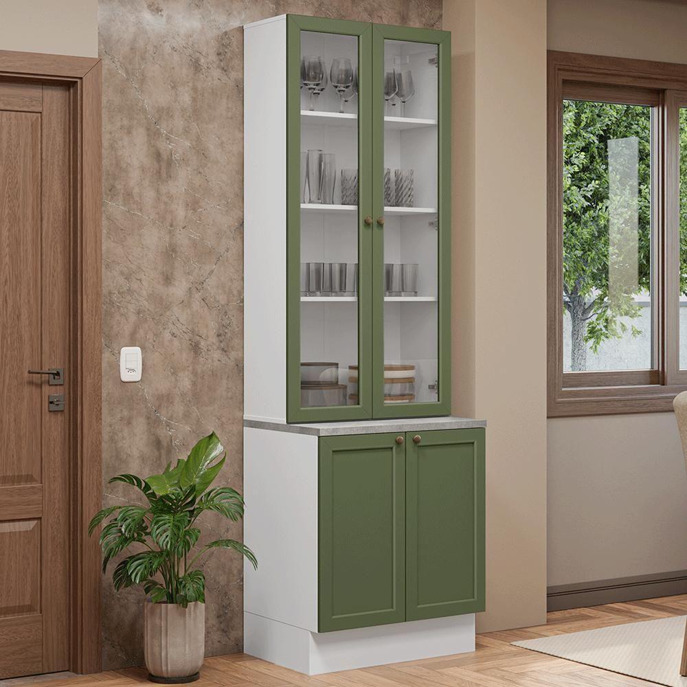 Kit Balcão + Cristaleira 70 Cm Vik Madesa 02 Branco/verde - 1