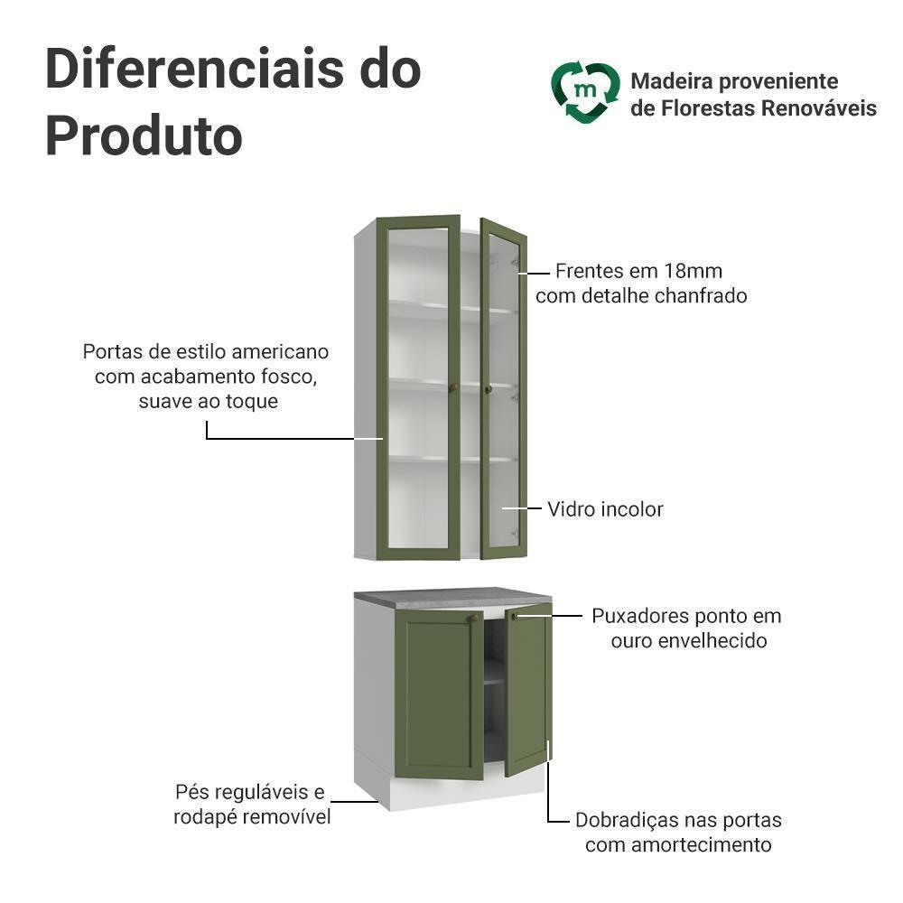 Kit Balcão + Cristaleira 70 Cm Vik Madesa 02 Branco/verde - 4