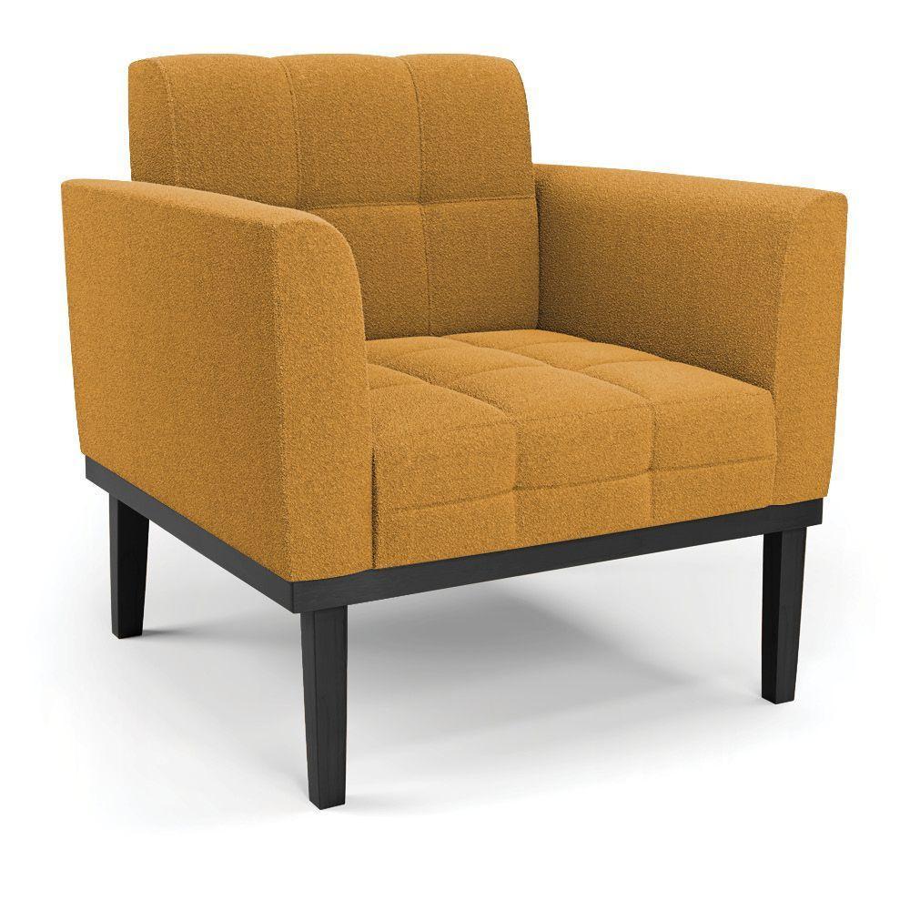 Namoradeira E Poltrona Base Madeira Fixa Pto Elisa Bouclê D03 - D?rossi Cor Mostarda - 2