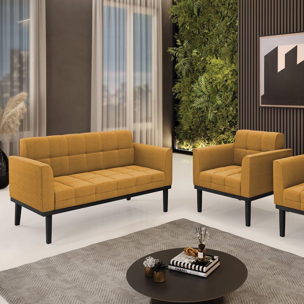 Namoradeira E Poltrona Base Madeira Fixa Pto Elisa Bouclê D03 - D?rossi Cor Mostarda - 4