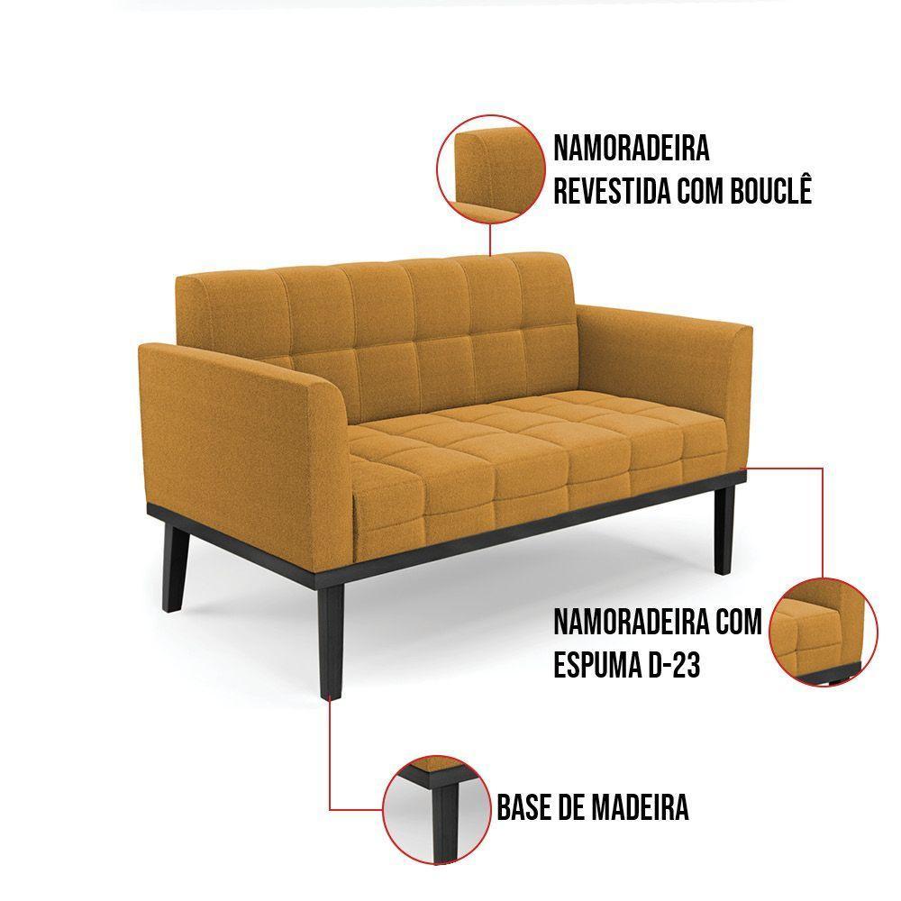 Namoradeira E Poltrona Base Madeira Fixa Pto Elisa Bouclê D03 - D?rossi Cor Mostarda - 8