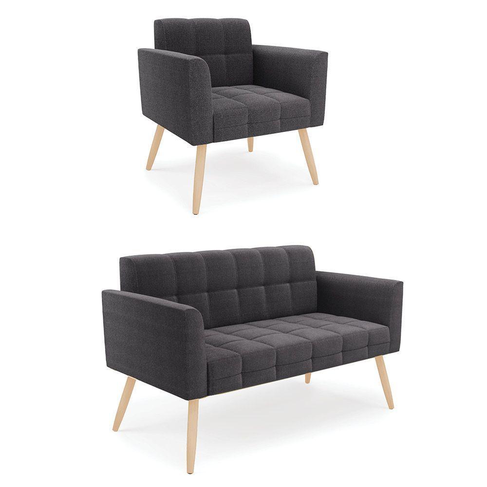 Namoradeira E Poltrona Pé Palito Natural Elisa Bouclê D03 - D?rossi Cor Grafite - 1