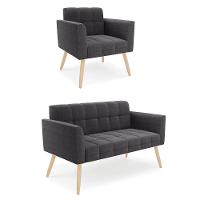 Namoradeira E Poltrona Pé Palito Natural Elisa Bouclê D03 - D?rossi Cor Grafite - 1