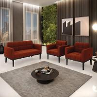 Namoradeira 2 Poltronas Base Madeira Fixa Pto Elisa Bouclê D03 - D?rossi Cor Terra - 2