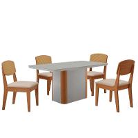 Mesa De Jantar Isadora 120cm Tampo Mdf Vidro Com 4 Cadeiras Veludo Creme/off/nat/serig. Off - 2