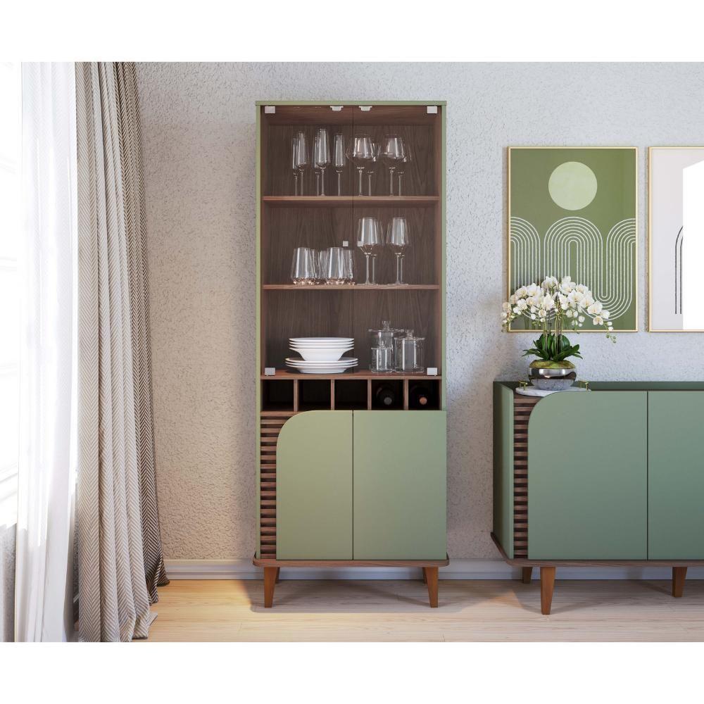 Cristaleira Jurerê 4 Portas Com Adega Amêndoa E Hortelã - 8