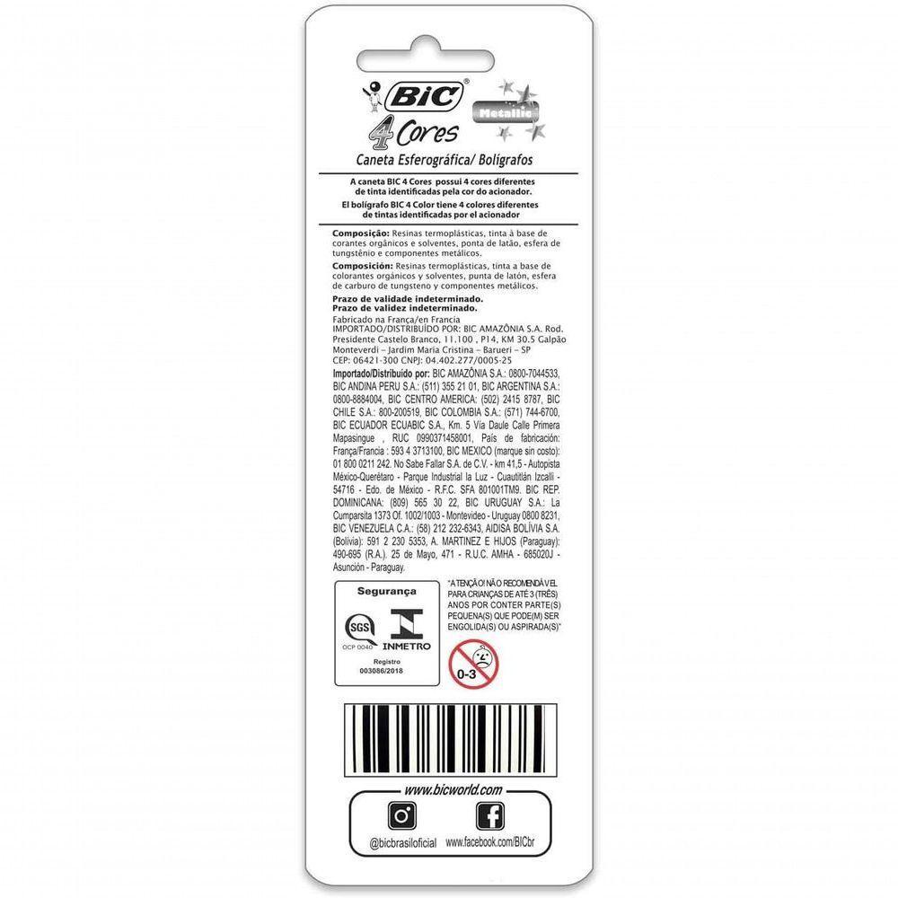 Caneta Bic 4 Cores Ponta Esferográfica Retrátil Média De 1.0mm - 3