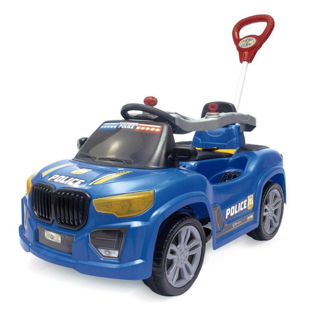 Carrinho Passeio Infantil Bm Car Police Azul Seguro Haste - 1