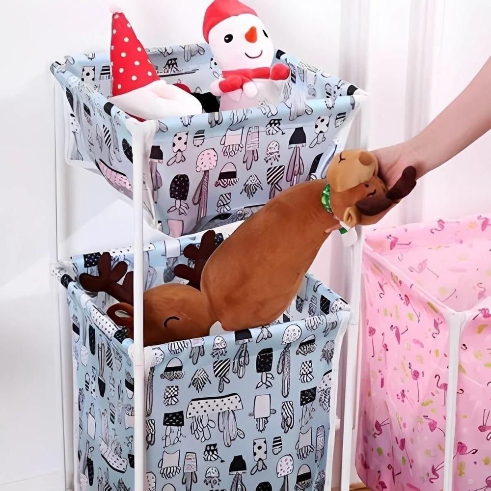 Cesto De Roupa Duplo Roupeiro 2 Andares Organizador Divisorias Multiuso De Banheiro Quarto Lavanderia Brinquedos - 3