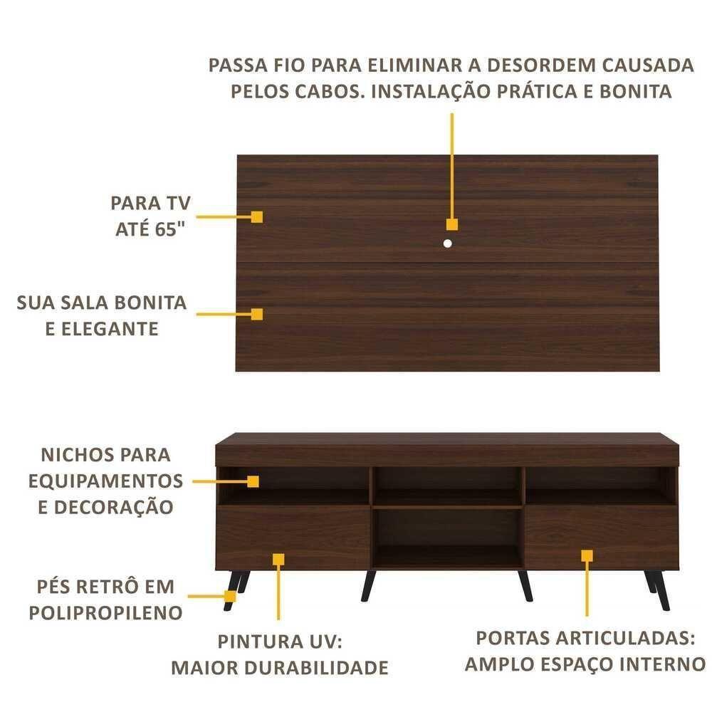 Rack Com Painel Tv 65" Retrô Flórida Multimóveis V3133 Duna/Preto Duna/Preto - 7