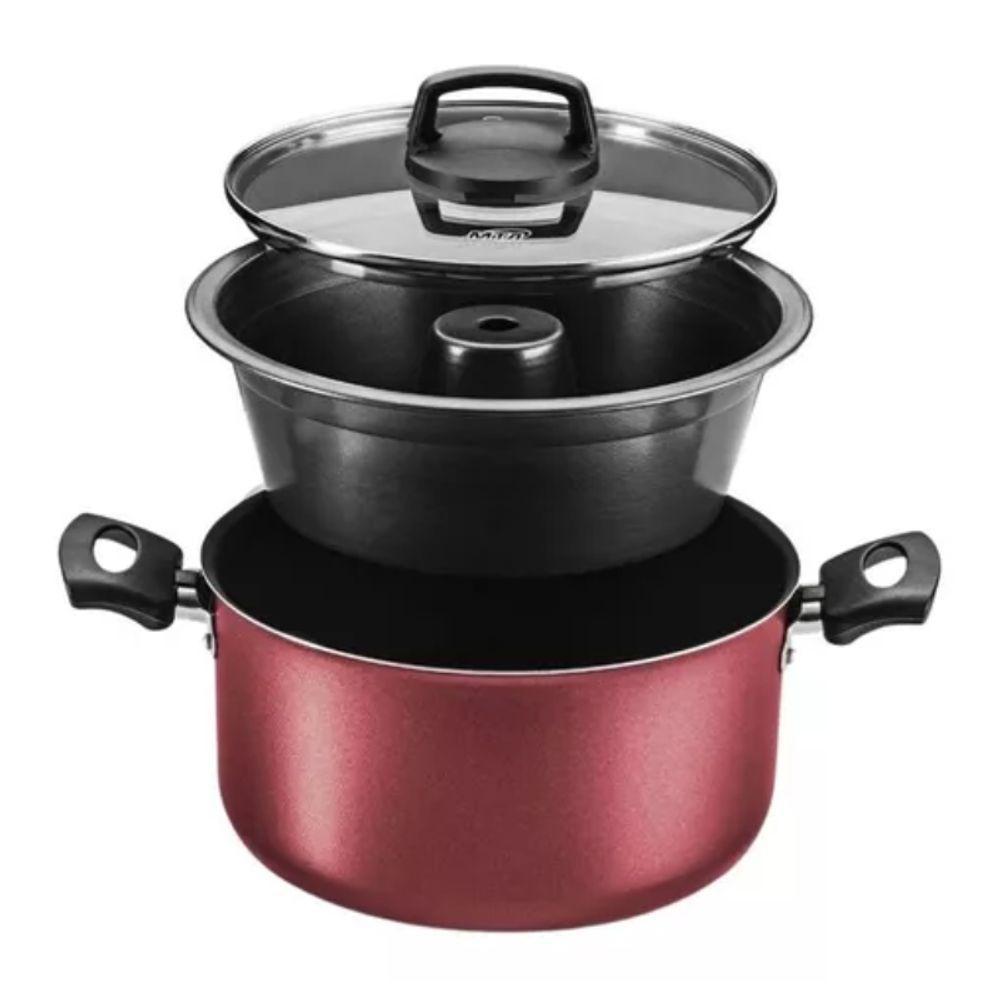 Conjunto Pudim Banho Maria Com Tampa De Vidro 3,2l Cereja - 1