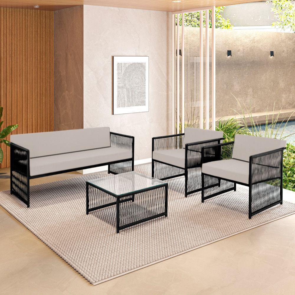 Conjunto Para Area Externa De Fibra Sintética Preto/branco - 1