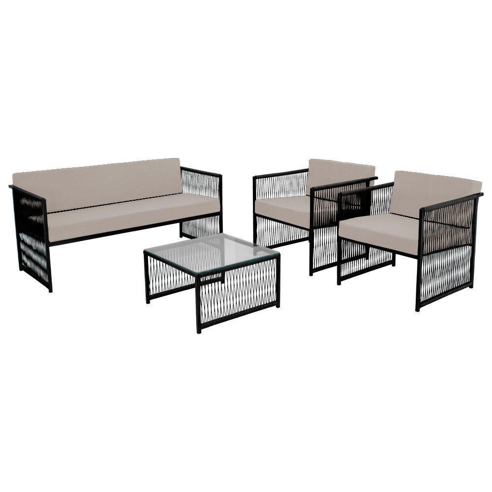 Conjunto Para Area Externa De Fibra Sintética Preto/branco - 2