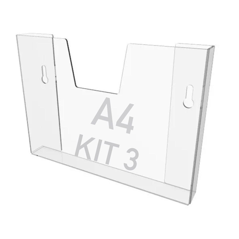 Kit 3 Displays Porta Folha Parede A4 Acrílico Ps Horizontal - 1