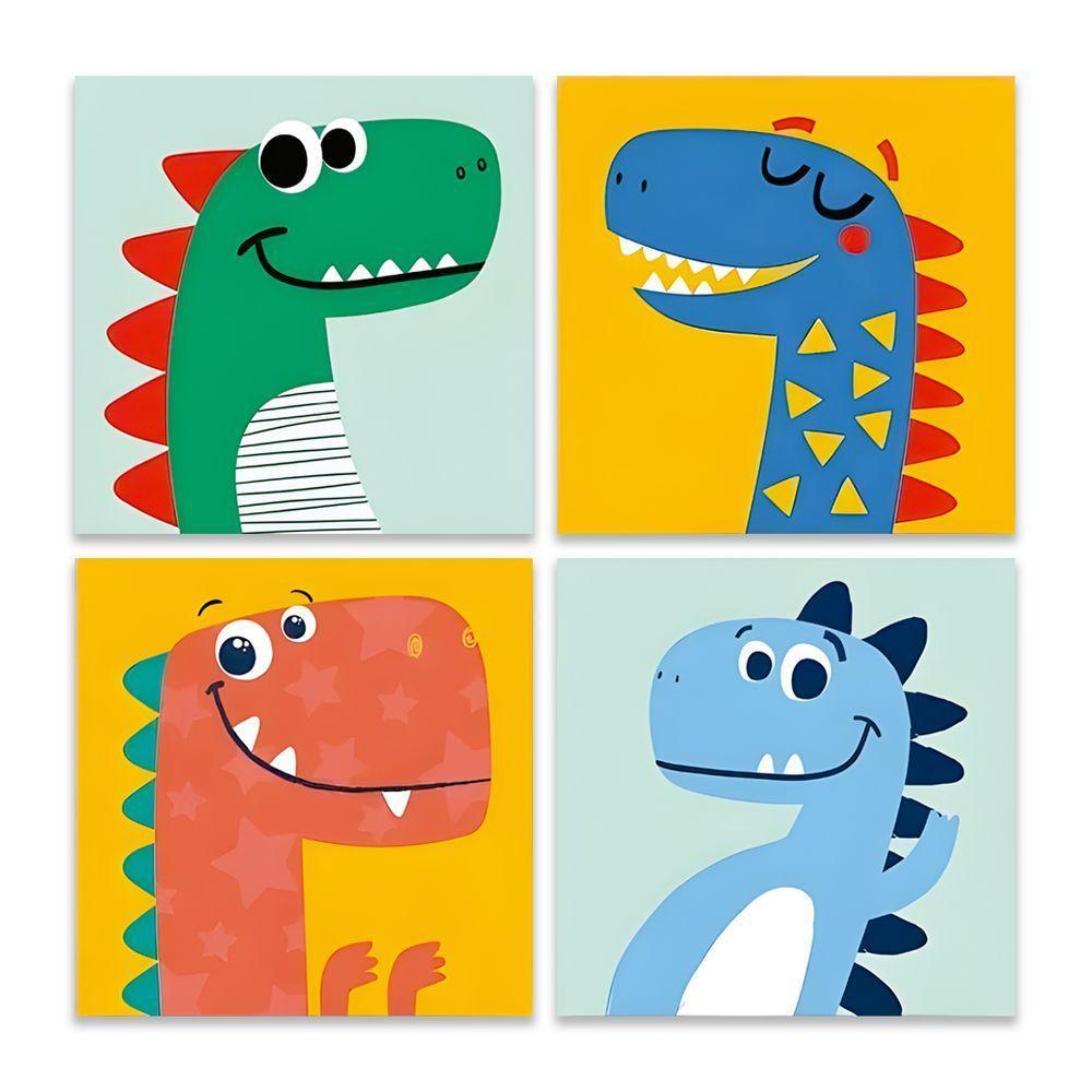 Kit 4 Quadros Dino Dinossauros Infantil Quarto Menino Mdf - 1