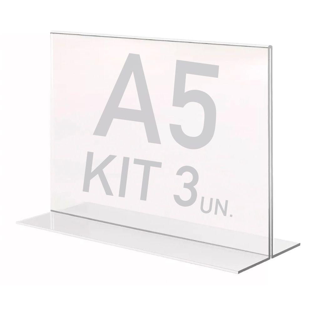 Display Expositor T A5 15x21cm Horizontal Acrílico Ps 3 Pçs - 1