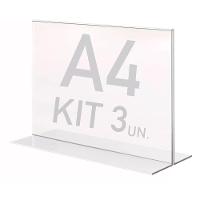 Display Expositor T A4 21x30cm Horizontal Acrílico Ps 3 Pçs - 1