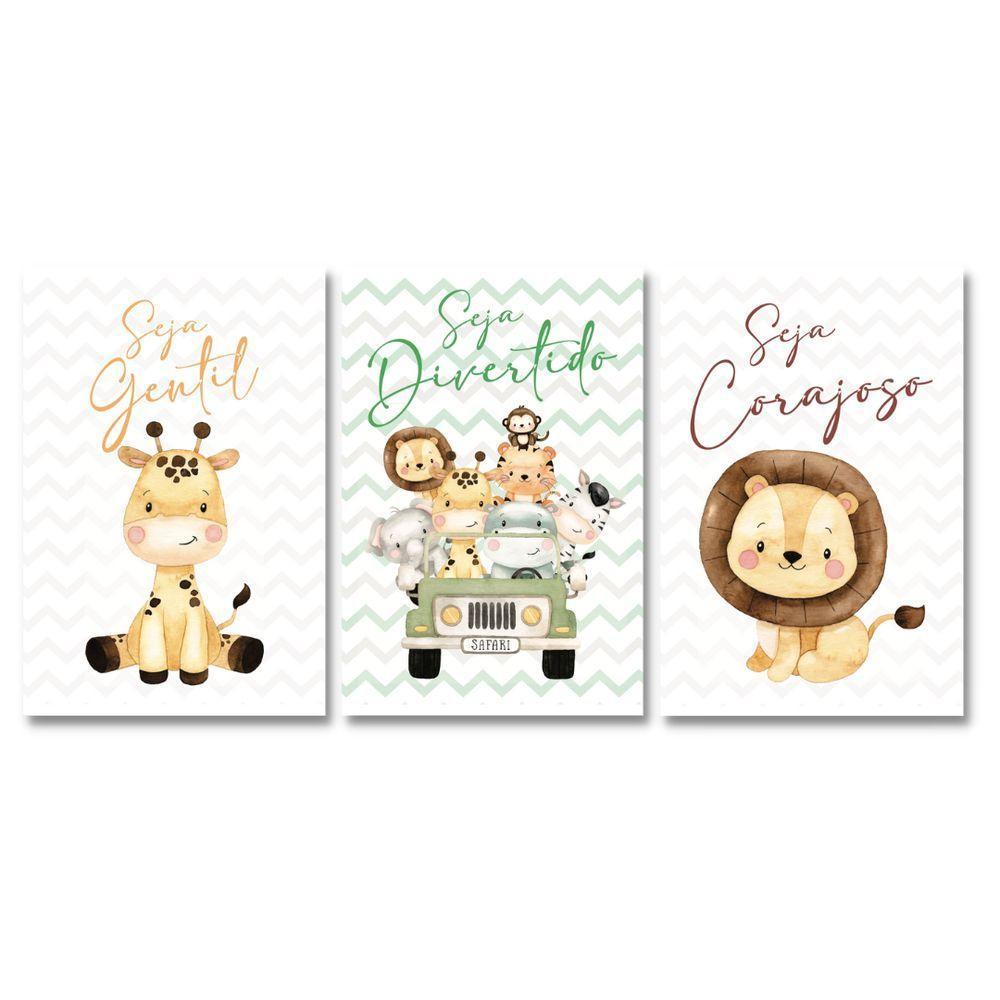 Kit 3 Quadros Safari Infantil Frases Quarto Criança Placas - 2