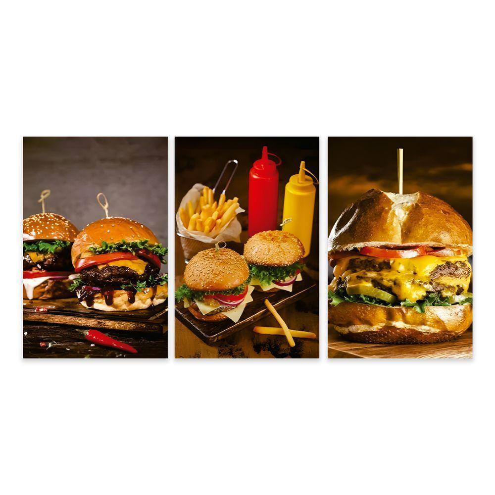 Kit 3 Quadros Hambúrguer Lanches Hamburgueria Placas Mdf - 1