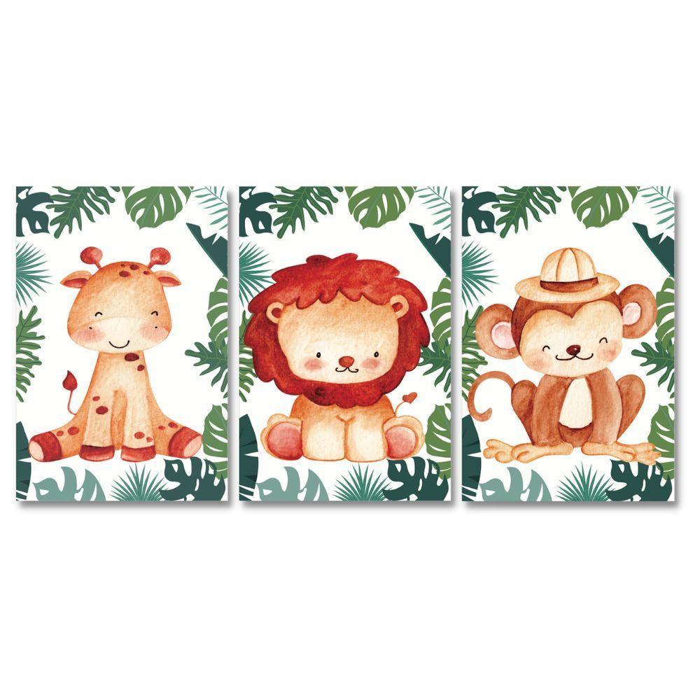 Kit 3 Quadros Safari Infantil Quarto Criança Placas Mdf - 2