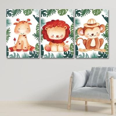 Kit 3 Quadros Safari Infantil Quarto Criança Placas Mdf