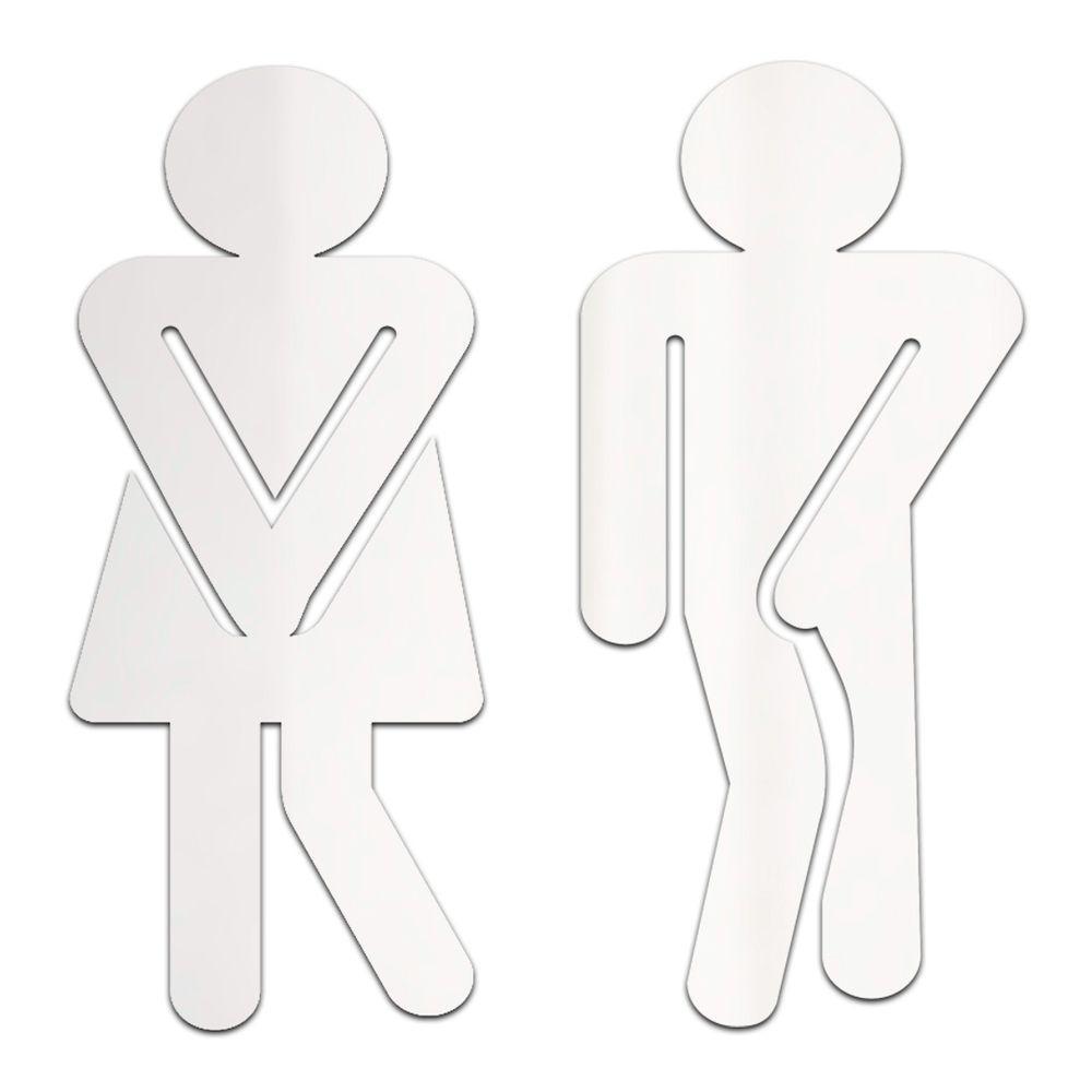 Kit 2 Placas Sinalização Banheiro Acrílico Espelhado 18x8 Cm - 4