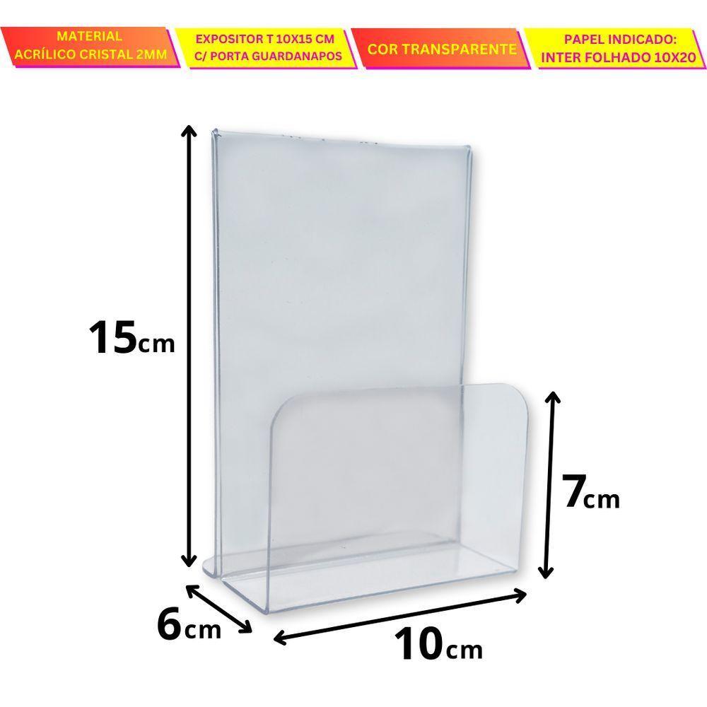 Kit 15 Porta Guardanapos Com Expositor A6 T Acrílico Ps Cristal Mesa - 3
