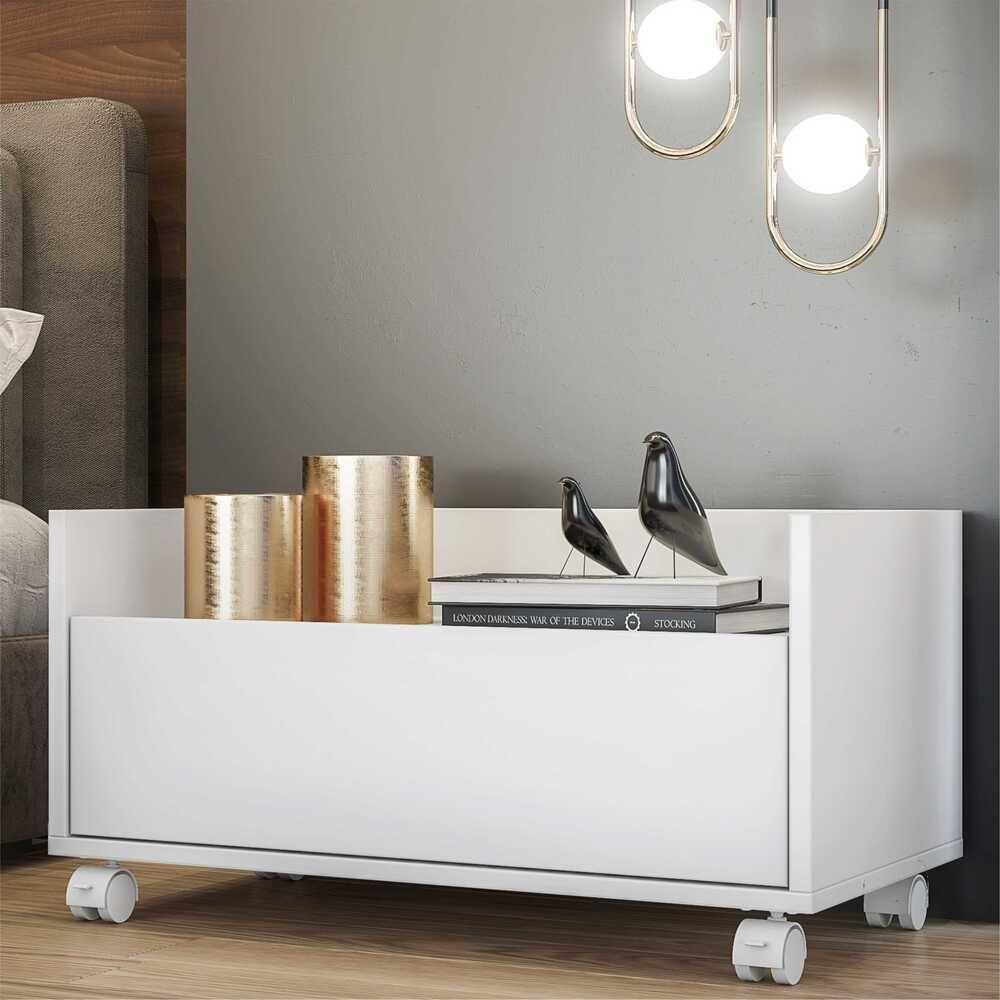 Mesa De Cabeceira 80Cm Com Rodízios Multimóveis V4006 Branca Branco - 7