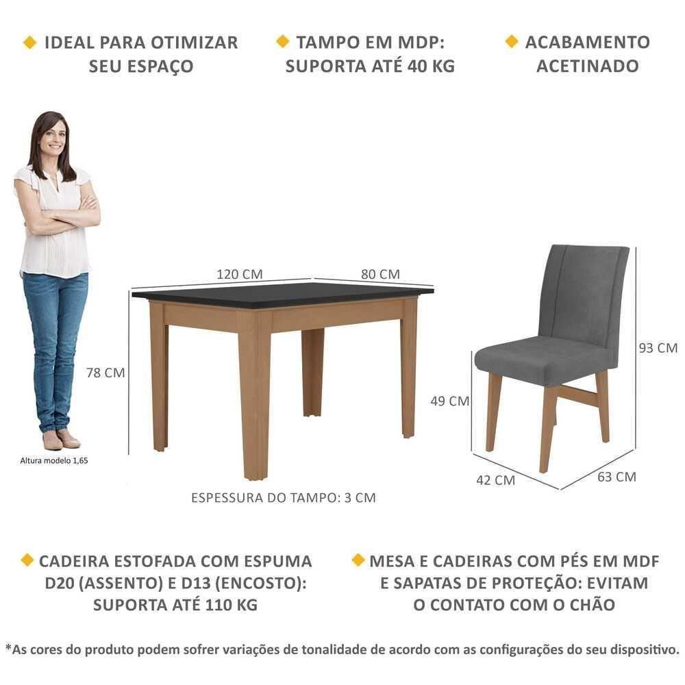 Conjunto Mesa De Jantar 120 Cm Com 4 Cadeiras Tokio Multimóveis Ex1004 Madeirado/Preto/Grafite - 5