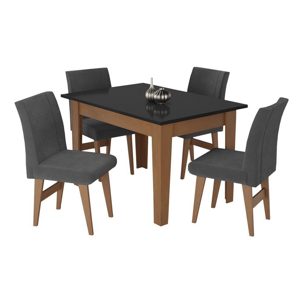 Conjunto Mesa De Jantar 120 Cm Com 4 Cadeiras Tokio Multimóveis Ex1004 Madeirado/Preto/Grafite - 6